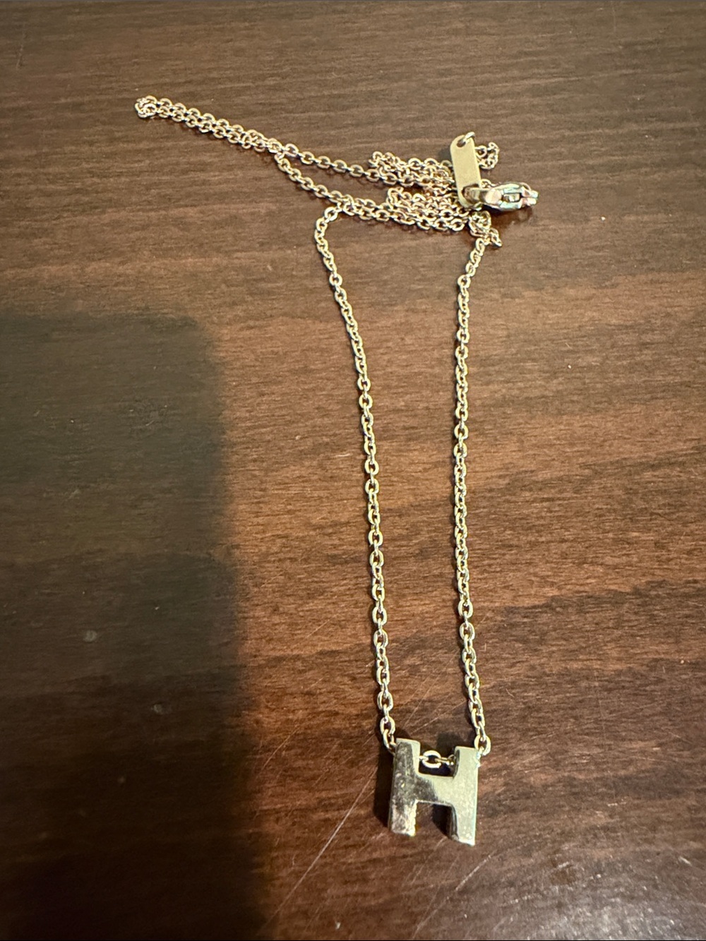 Gold Letter H Pendant Necklace - Initial Charm. Gold metal.